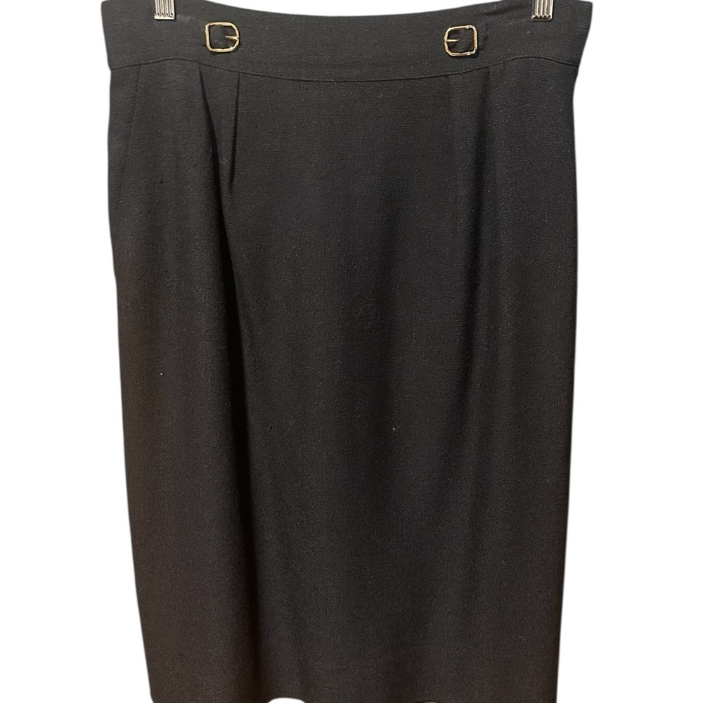Hermes Black Linen Blend Women's Skirt with Buckle Detail Size 46EU 16US - Picture 3 of 8